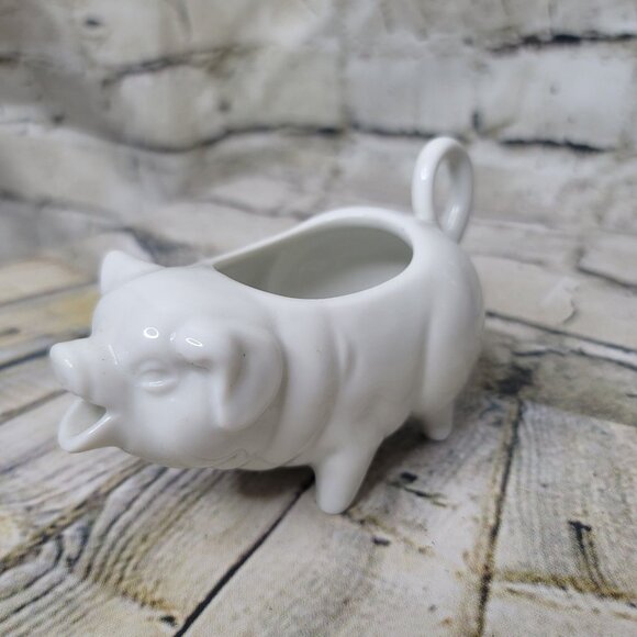 Cost Plus White Ceramic Pig Piggy Creamer Appx 6" Long - Picture 1 of 6